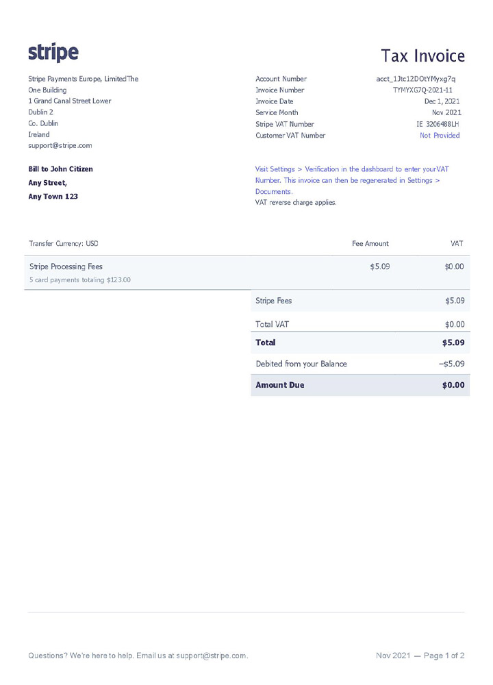 USA Stripe invoice PSD template